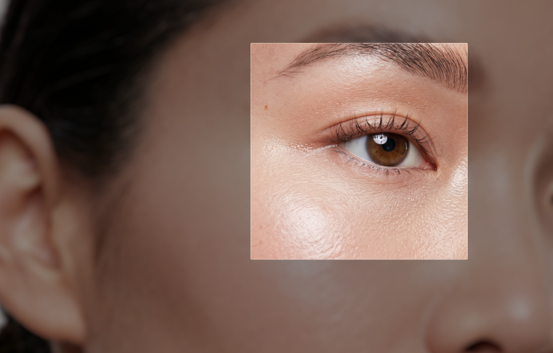 Gros plan sur le contour de l'oeil au reveil