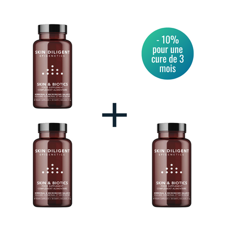 Skin & Biotics Cure 3 Mois Skin Diligent - boîte du complément alimentaire